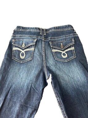 Women's Rue 21 Mid Rise Boot Cut Jeans Jr 11/12 Embroidered Pockets